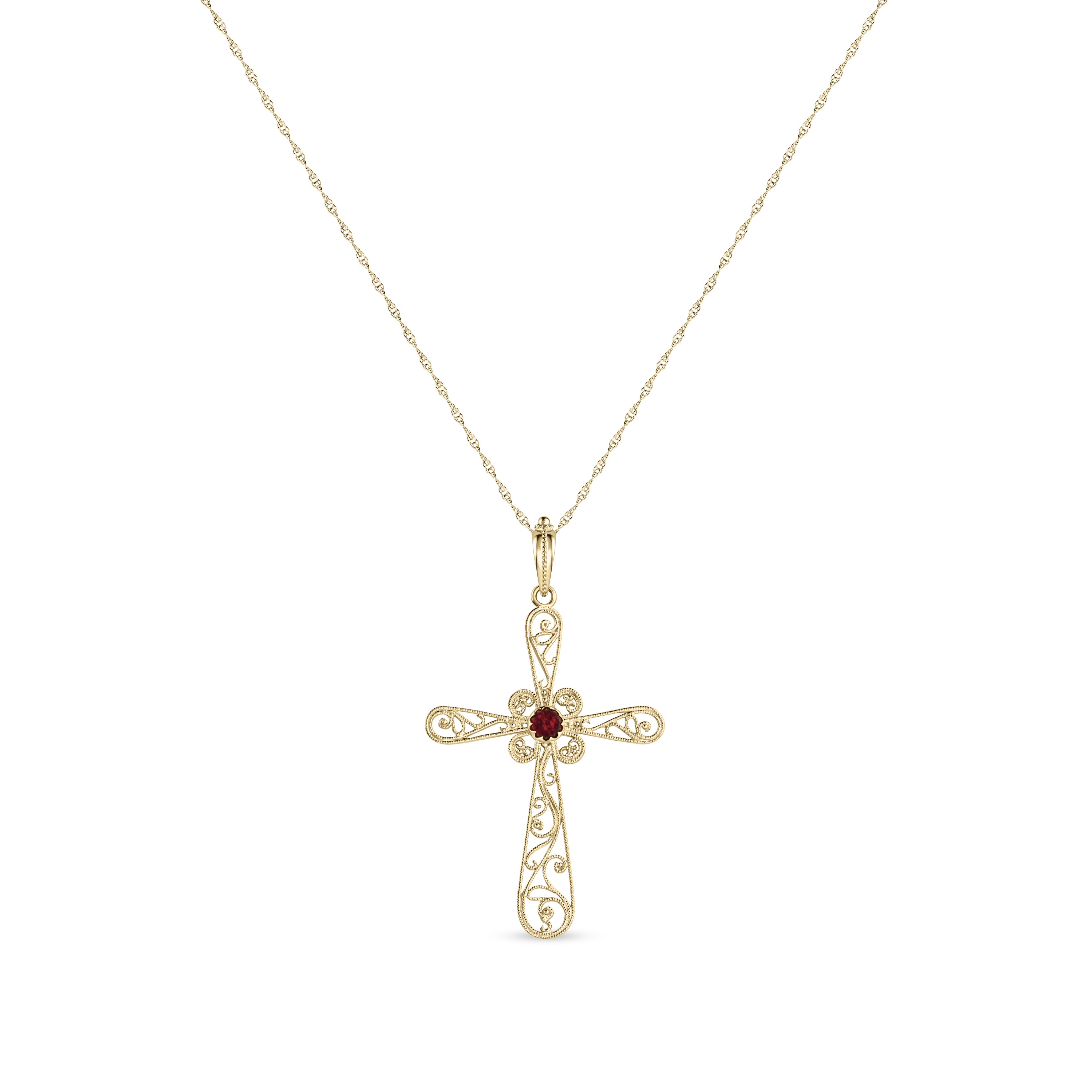 14K Yellow Gold Italian-Made Garnet Cross (1/4 ctw)